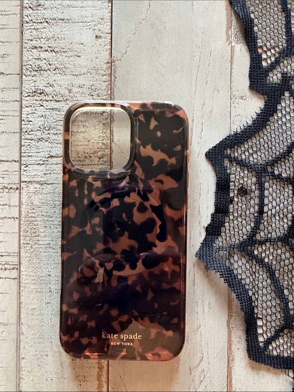 kate spade IPhone 15 pro max Brown & Black Tortoiseshell Case